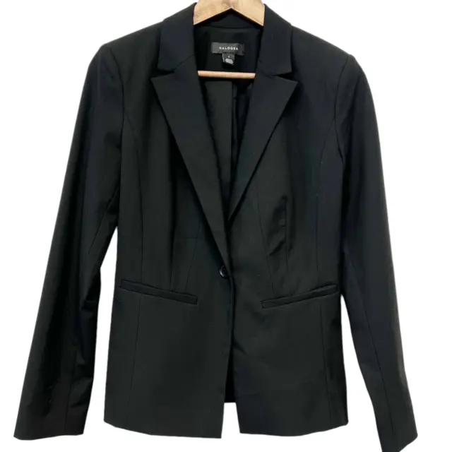 Halogen Womens 4 One Button Blazer Jacket Black Business Career Capsule Minimal