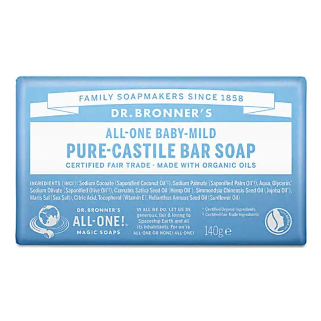 Dr Bronner's Magic Soaps All-One Baby-Mild Pure-Castile Bar Soap 140g