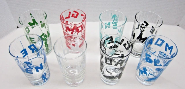 8 Vintage Glenmore Whiskey Little Kentucky Colonel Promo Glasses