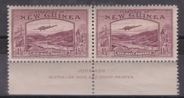 New Guinea Bulolo Goldfield Airmail 11/2d Claret Imprint Pair MUH SG214