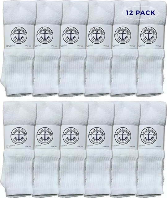 12 Pair of 28 Inch Mens Long Tube Socks, White Cotton Tube Socks 13-16
