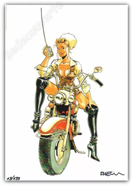 Ex-libris Félix Meynet Pin-up 2019 Mirabelle Moto 199ex signé A4