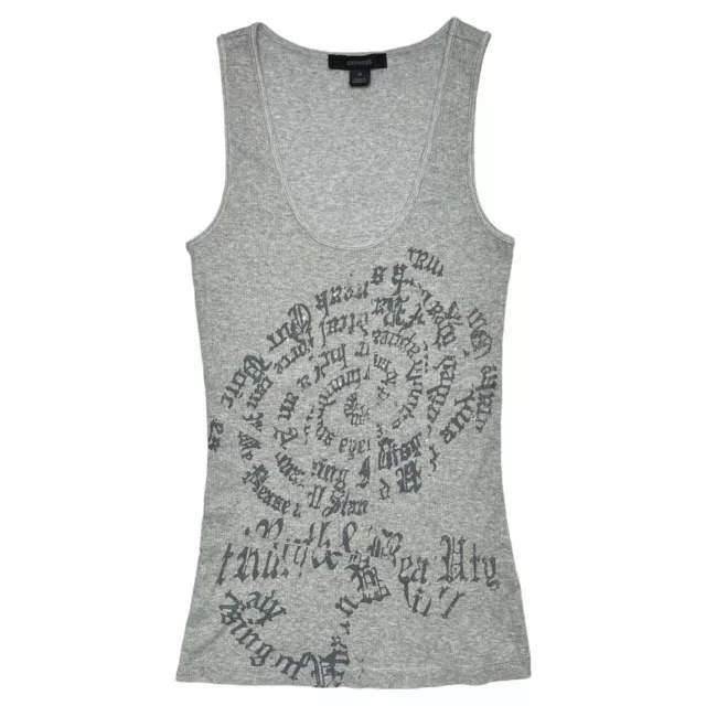 Express Y2K Glitter Rhinestone Letter Ribbed Tank Top Sleeveless Gray Size M