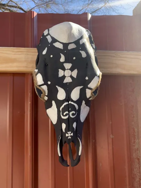 Real Bone Hand Painted Cow Skull Art Gothic Style /Cattle  Wall-Mantle Decor