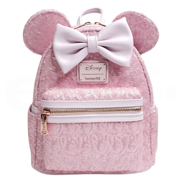Disney Loungefly Exclusive Minnie Mouse Pink Cotton Candy Sequin Mini Backpack