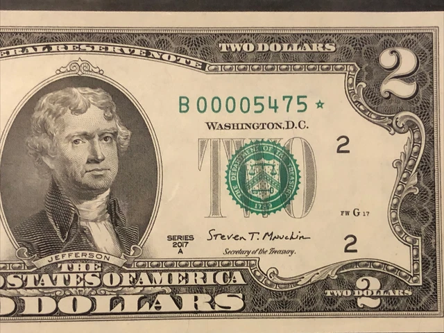 SCARCE 2017A STAR NOTE $2 TWO DOLLAR BILL ( NEW YORK B) Short Print Uncirculated