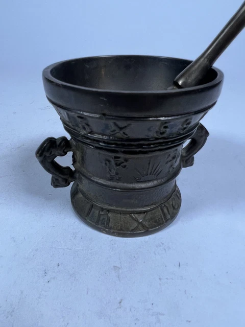 Mid-19th Century Style French Patinated Bronze Mortar W Original Pestle 2