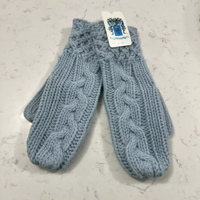 Nwt Portolano Cable And Rib Knit Mittens Light Blue Women's Os Wool/ Angora