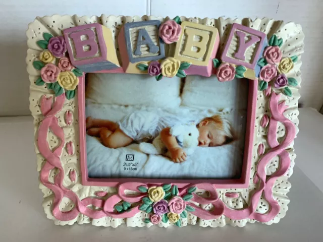 FIGI Picture Photo Pink Bows Frame BABY GIRL 3D Frame Toy Blocks Shower, Nursery
