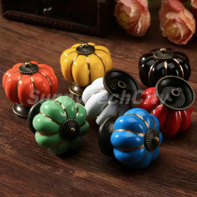 2x Classic Pumpkin Ceramic Knobs Cabinet Drawer Cupboard Wardrobe Pull Handles