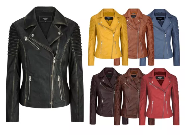 Womens Vintage Slim Fitted Soft Real Leather Ladies Biker Jacket