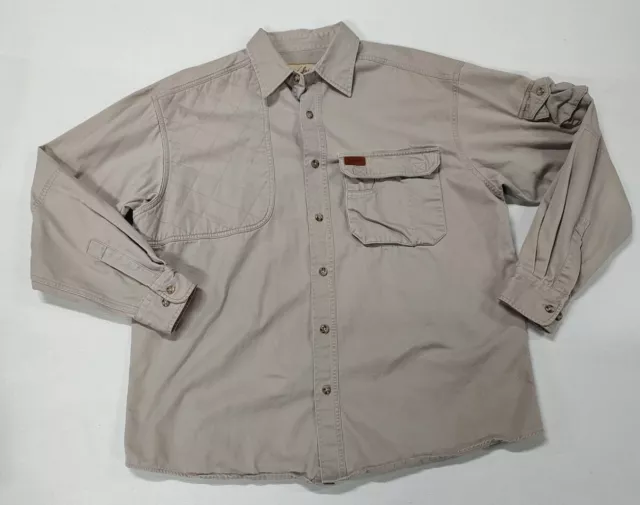 Woolrich Mens Outdoor Guide Collection Khaki  Button Shirt Size Large Canvas VTG