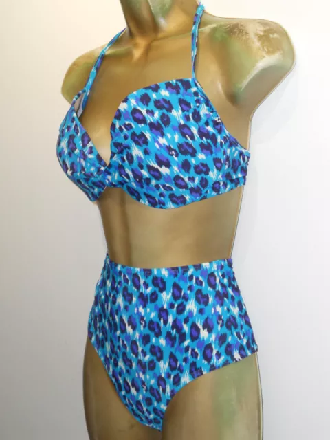 Sexy Turquoise Dorothy Perkins Leopard Halter Neck Bikini Size 14 Underwired