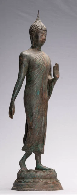 Antique Sukhothai Style Standing Bronze Walking Buddha Statue - 64cm/26"