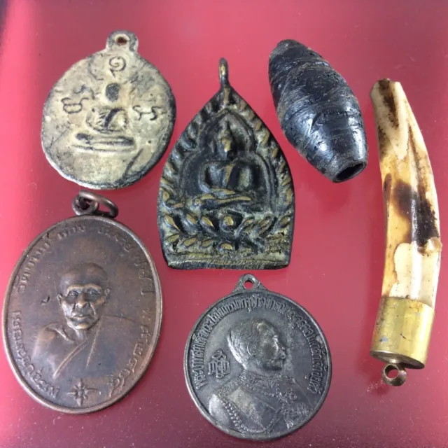 RARE 6 Pcs Thai Amulet Coin TAKRUD Antique Pendant TALISMAN Magic Lucky Power p8
