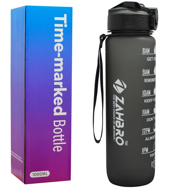 Gourde 1L,Grande Bouteille D'Eau De 1 Litre Avec Filtre Et Marqueur De Temps,Gourde Sport Sans