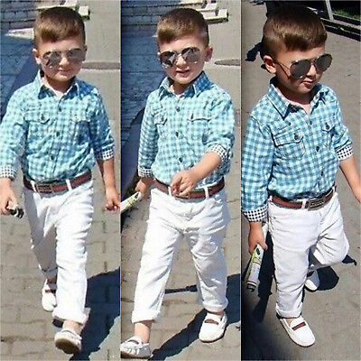 Toddler Baby Kids Boys 3PCS Shirt Tops Outfit Set Pants Belt Casual Clothes Suit