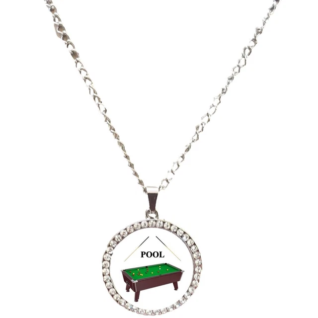 Pool Cue Billiards Sport Silver Colour Necklace With Diamante Pendant + Box