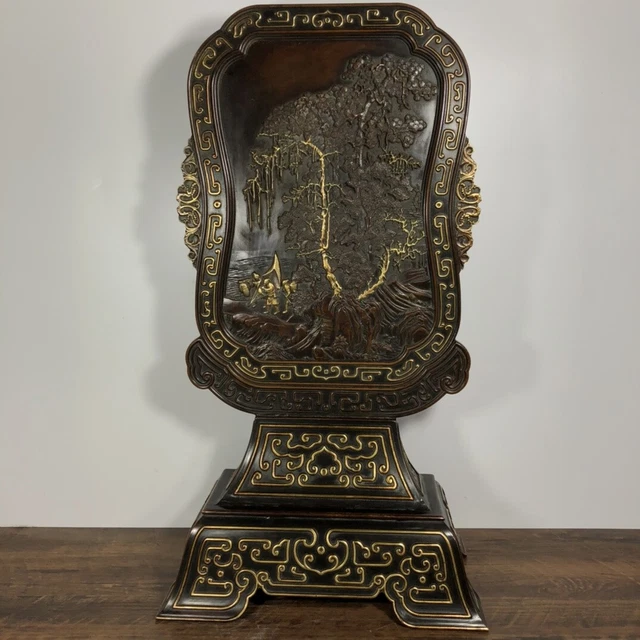 Chinese Exquisite Handmade Gilt Bronze Screen Statue