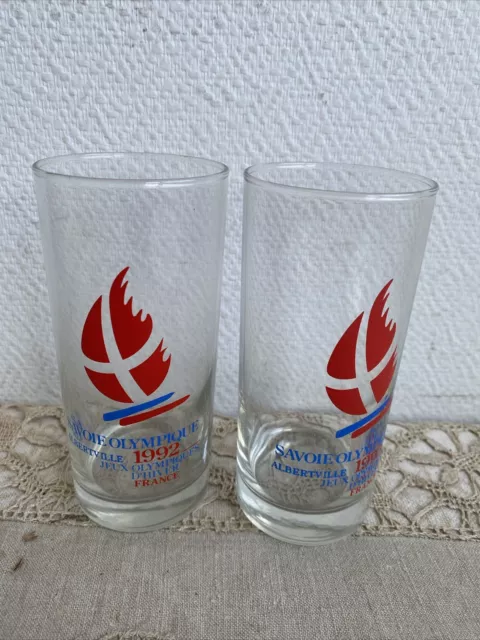 2 Anciens Verre Pub Jeux Olympiques Albertville Jo 1992 France Savoie Flamme