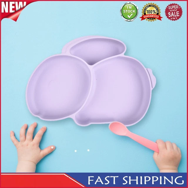 Cartoon Children Dishes Cute Silicone Baby Feeding Dishes Baby Cutlery (Purple)