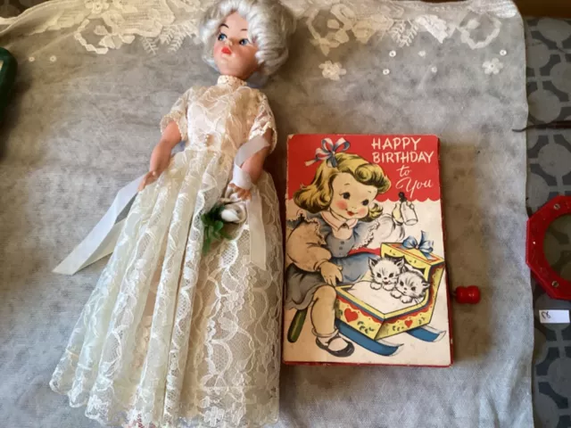 Vintage musical birthday card & doll.c50/60s