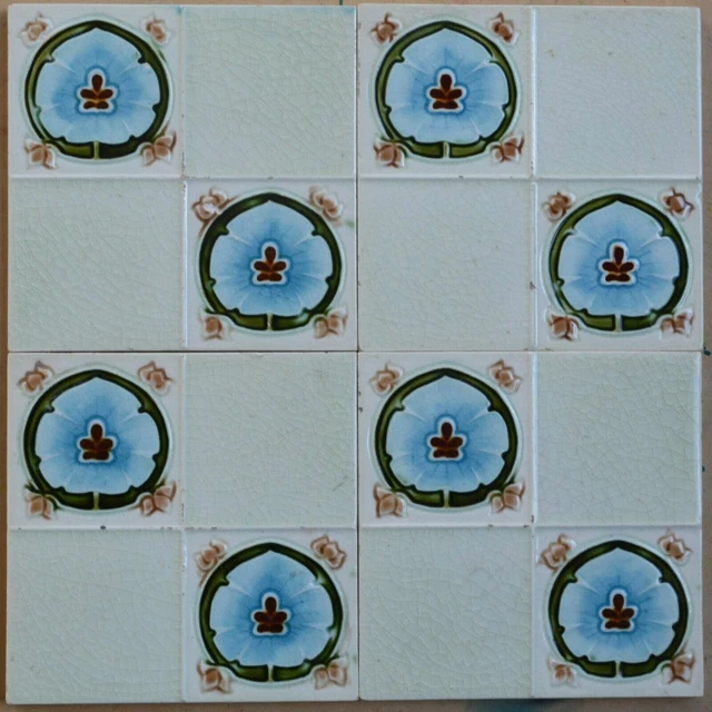 ENGLAND ANTIQUE ART NOUVEAU MAJOLICA 4-SET TILE c1900