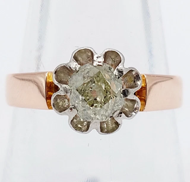 Bague Victorienne Or Rose 18k Avec Trèfle Et Diamant - Taille 55, Occasion