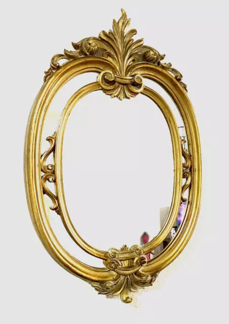 Gold Mirror Ornate Oval Scrolled Victorian Art Nouveau Framed 24" x  15.5"