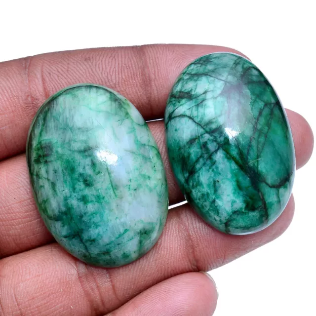 2 Pcs Natural Emerald Brazilian Cabochon Huge Size Loose Gemstones Wholesale Lot