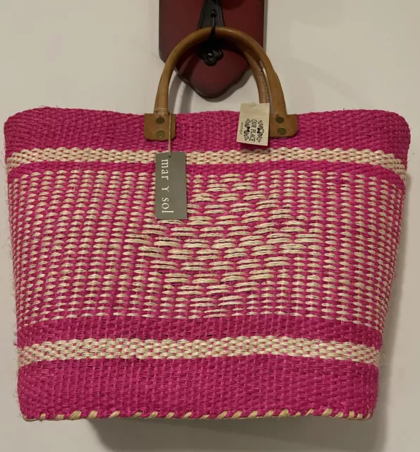 Mar Y Sol Large Pink & Beige Straw Tote Bag Purse NWT! M