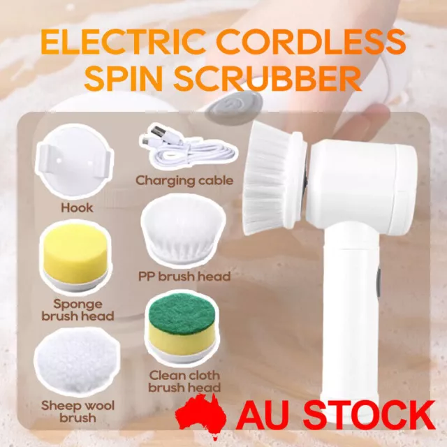 Electric Spin Scrubber Turbo Scrub Cleaning Brush Cordless Chargeable 4 Heads AU