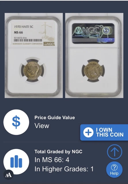 1970 Haiti 5 Centimes- NGC MS64