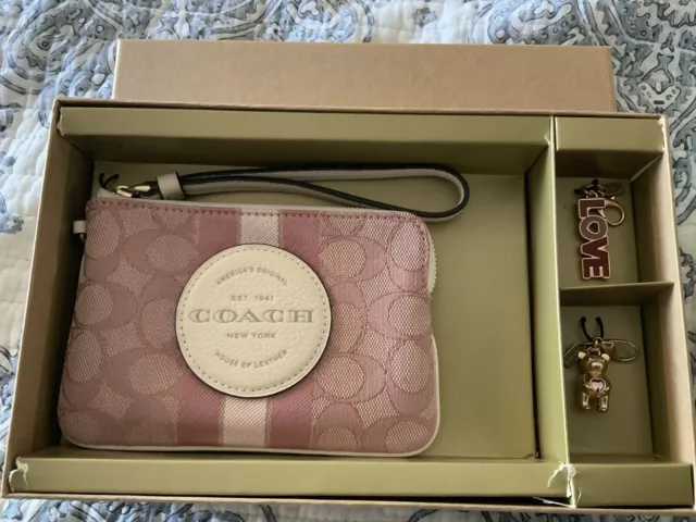 New Coach Signature Large Wristlet with Charms in a Gift Box Free Shipping