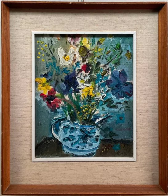 ANGELO FERRARI Quadro Dipinto Olio su Tela Natura Morta Vaso di Fiori e Cornice