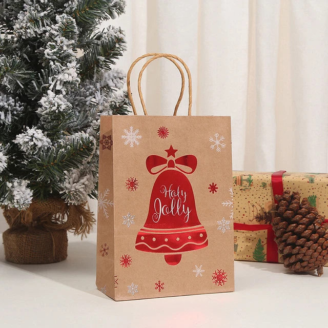 4pcs Christmas Gift Bag Christmas Kraft Paper Bags Candy Packaging Bag Party LEI