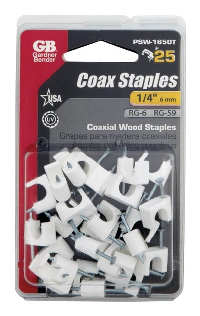 Gardner Bender 1/4 in. W Plastic Insulated Zinc-Plated Coaxial Staple 25 pk
