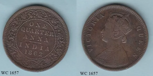British India 1/4 One Quarter Anna 1862 (Victoria) Coin