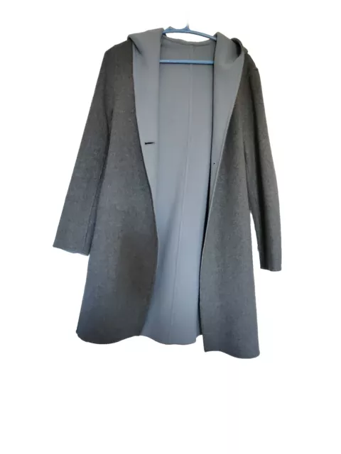 Uniqlo Double Face Gray Blue Wool Blend Hooded Overcoat Womens XS