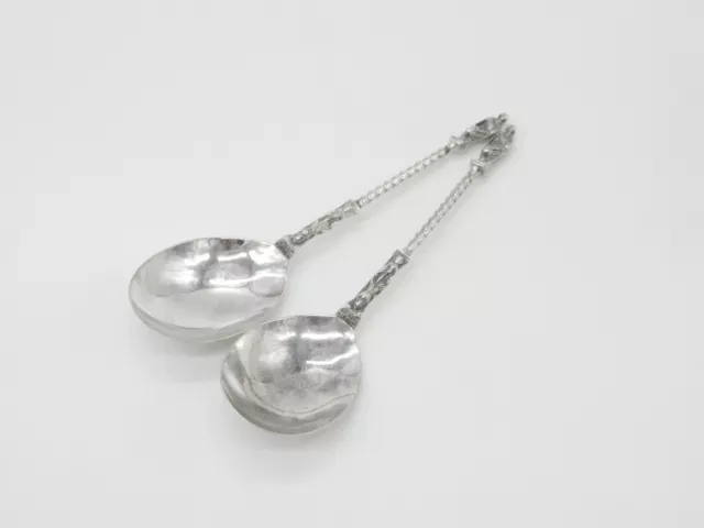 Pair of Victorian Sterling Silver Apostle Terminal Serving Spoons 1884 Sheffield
