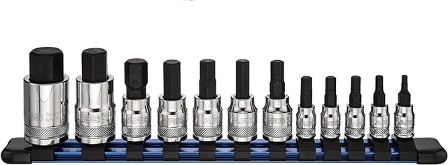 70108 - 12-Piece Metric Hex Bit Socket Set - Chrome Vanadium Sockets With