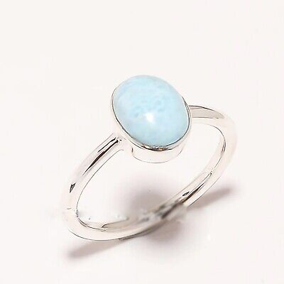 Natural Larimar Stone 925 Sterling Silver Handmade Ring Wedding Gift wear every