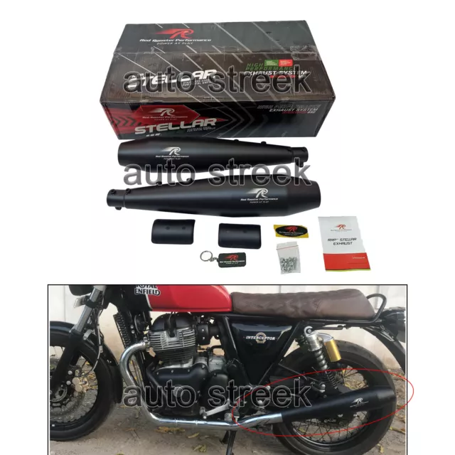 For Royal Enfield GT & Interceptor 650 Red Rooster Auspuffschalldämpfer Schwarz