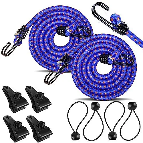 2PCS 56 Inch Bungee Cords with Hooks Heavy Duty OutdoorLong Multi-Use Bungee ...