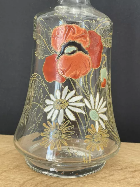 Ancienne Carafe émaillée à décor de fleurs - Coquelicot - Legras ? - Art nouveau 2