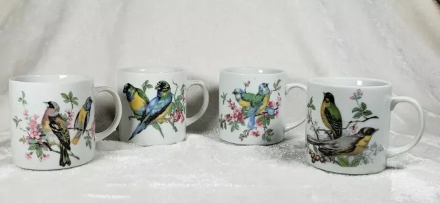 Vintage Porcelain Song Bird Mugs Made in Japan And Hand Painted Coffee Tea Cocoa