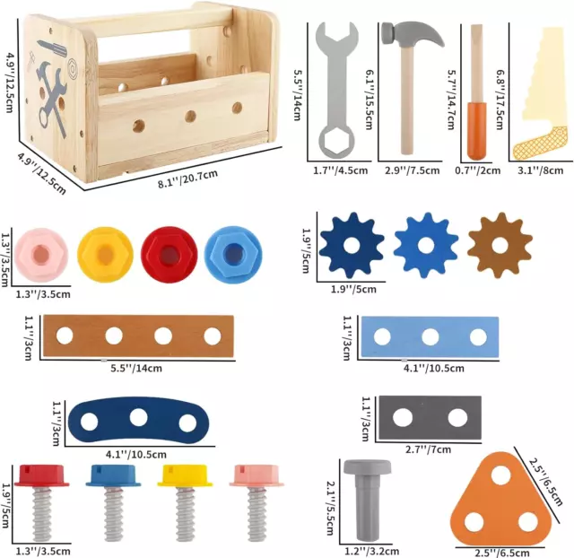 Mezzar Werkzeugkoffer Kinder, Holzspielzeug Werkzeug Kinder ab 2 3 4 5 6 Jahre J 3