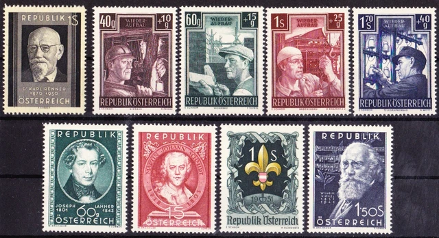 Österr. 1951 ANK 976-984 Mi 959-967 ** kompl. Jahrgang 1951 postfrisch KW €121,-