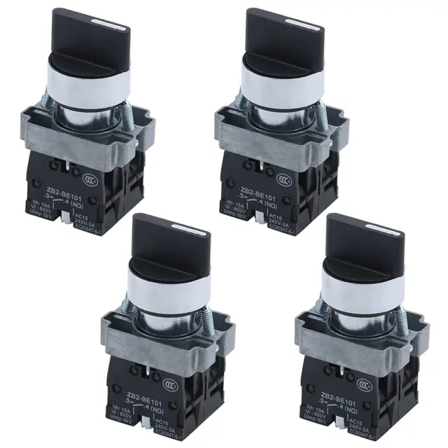 4Pcs ZB2-BE101 SPDT 2NO 4 Pin 3 Position round Top Rotary Selector Switch AC 600