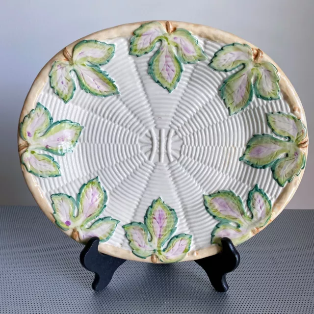 Majolica Serving Platter Basket Weave Grape Leaf 11 5/8" Oval – Made in Portugal